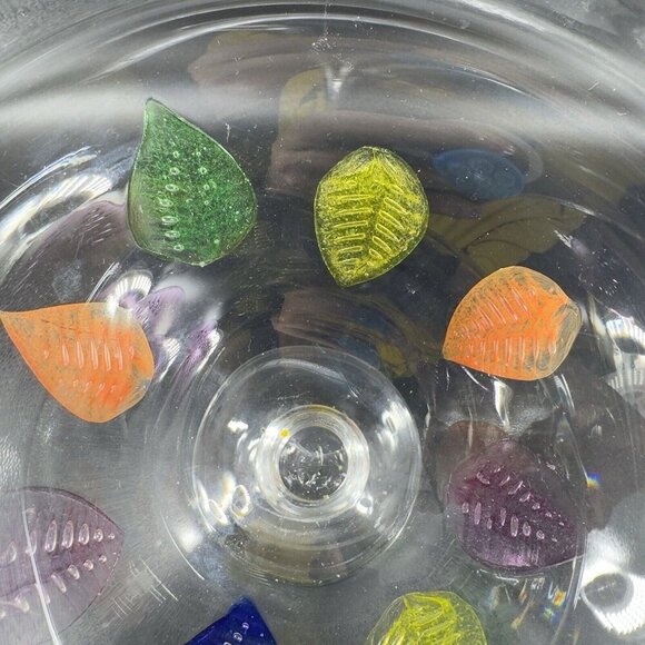 Dansk Burchetta Millefiori Leaf Design Art Glass Crystal Pedestal Bowl Dish VTG - Picture 6 of 14